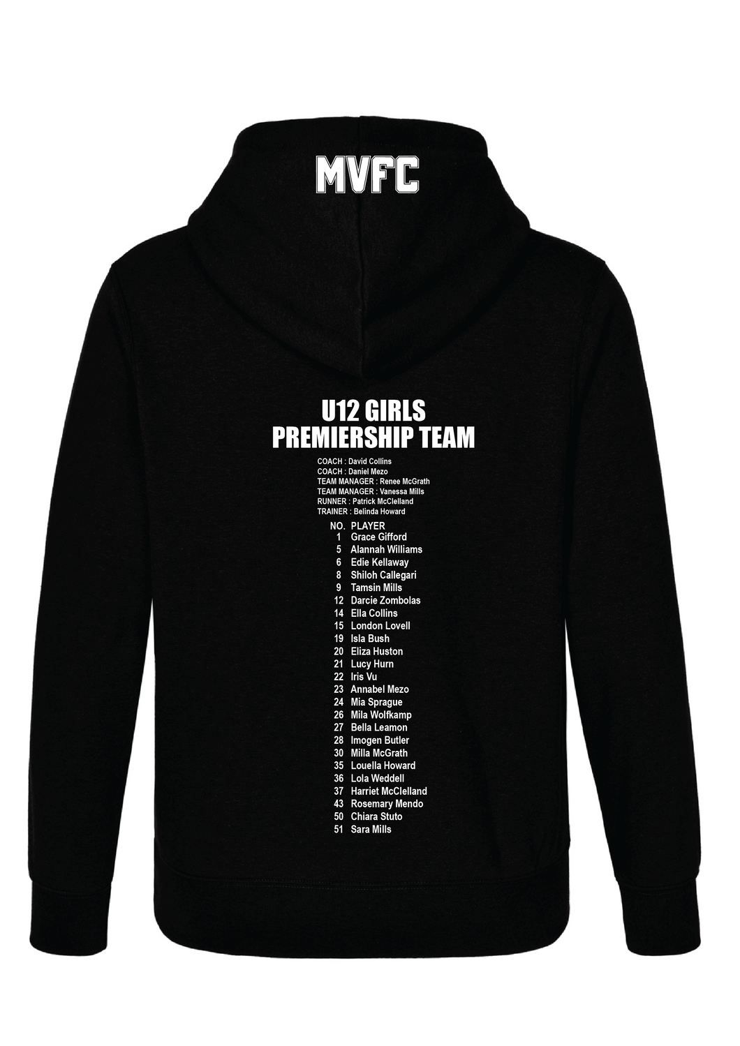 MVFC 2025 PREMIERSHIP U12 GIRLS HOODIE