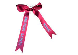 Airport Saints Netball with custom name option single ribbon length available in Burgandy or Pale Blue - 1m x 35mm