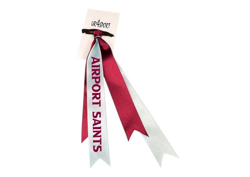 Airport Saints Netball  custom name cascade double hair ribbon burgandy/Pale Blue 25mm wide