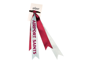Airport Saints Netball  custom name cascade double hair ribbon burgandy/Pale Blue 25mm wide