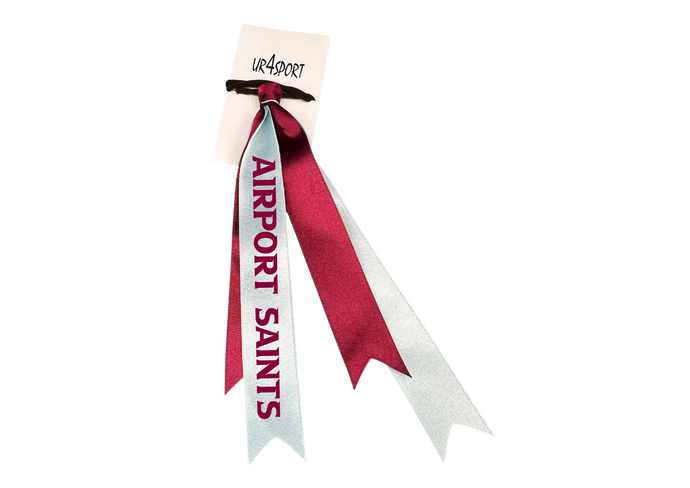 Airport Saints Netball  custom name cascade double hair ribbon burgandy/Pale Blue 25mm wide