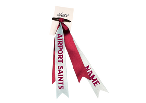 Airport Saints Netball  custom name cascade double hair ribbon burgandy/Pale Blue 25mm wide
