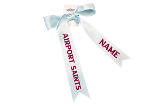 Airport Saints Netball with custom name option single ribbon length available in Burgandy or Pale Blue - 1m x 35mm