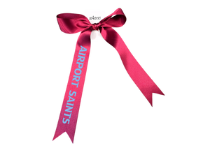 Airport Saints Netball with custom name option single ribbon length available in Burgandy or Pale Blue - 1m x 35mm