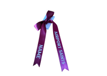 Airport Saints Netball with custom name option single ribbon length available in Burgandy or Pale Blue - 1m x 35mm