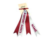 Airport Saints Netball  custom name cascade double hair ribbon burgandy/Pale Blue 25mm wide