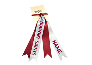 Airport Saints Netball  custom name cascade double hair ribbon burgandy/Pale Blue 25mm wide