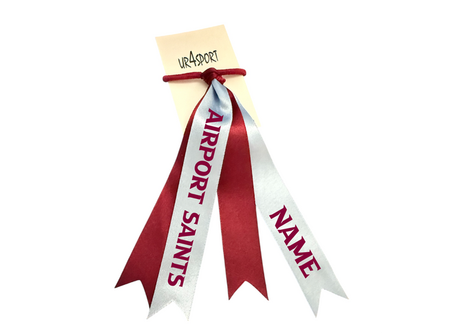Airport Saints Netball  custom name cascade double hair ribbon burgandy/Pale Blue 25mm wide