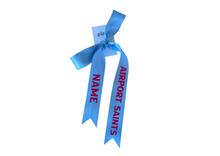 Airport Saints Netball with custom name option single ribbon length available in Burgandy or Pale Blue - 1m x 35mm