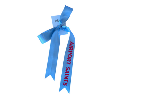 Airport Saints Netball with custom name option single ribbon length available in Burgandy or Pale Blue - 1m x 35mm