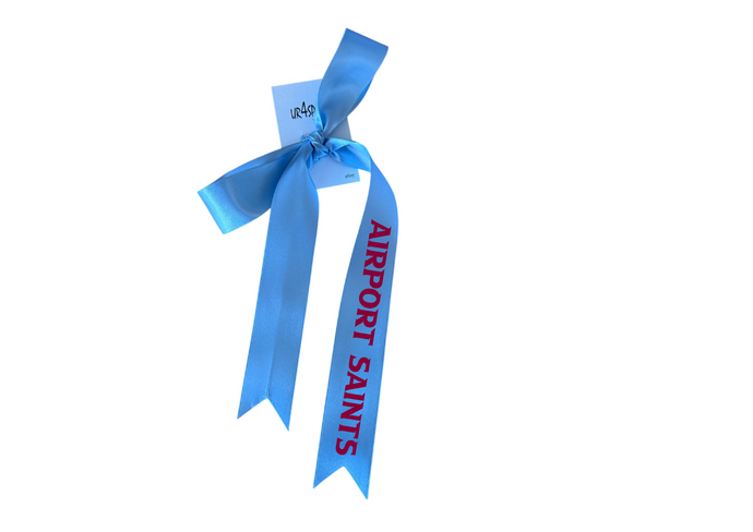 Airport Saints Netball with custom name option single ribbon length available in Burgandy or Pale Blue - 1m x 35mm