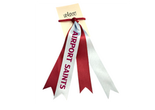 Airport Saints Netball  custom name cascade double hair ribbon burgandy/Pale Blue 25mm wide