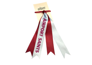 Airport Saints Netball  custom name cascade double hair ribbon burgandy/Pale Blue 25mm wide