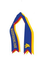 Maribyrnong Park Netball custom name cascade triple hair ribbon royal/yellow/red 25mm wide