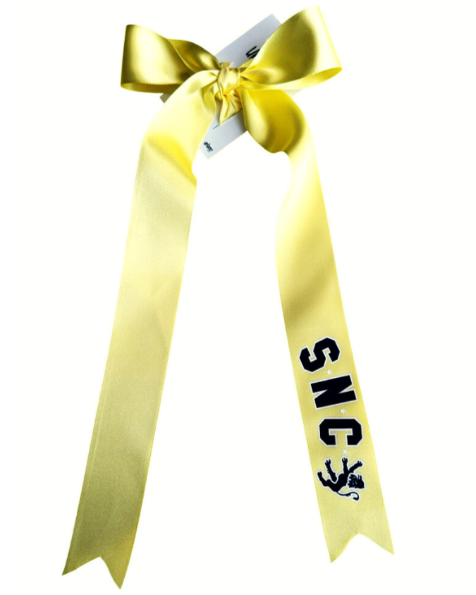 Strathmore Netball with custom name option single ribbon length available in Navy or Yellow - 1m x 35mm