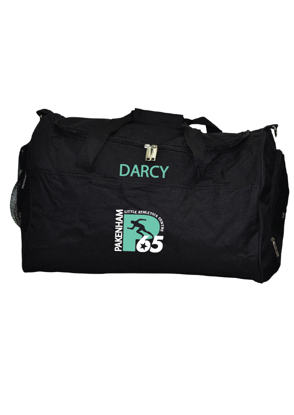 Pakenham Little Athletics club gear bag with custom name